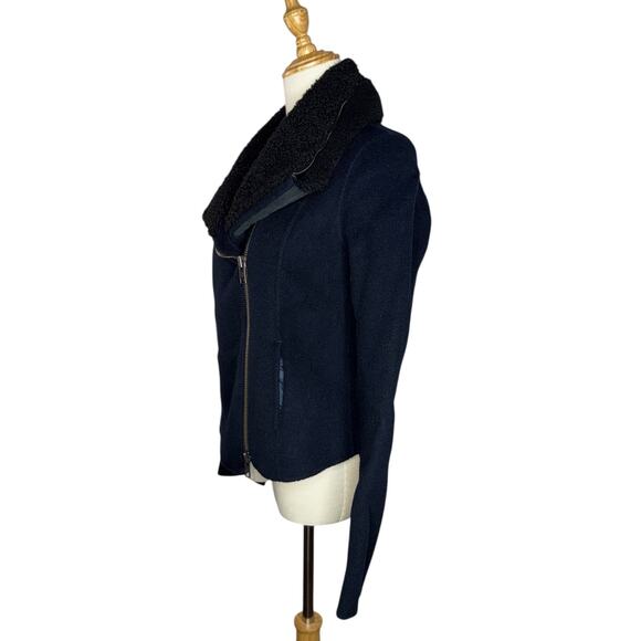 Vince Shearling Collar Double Faced Wool Jacket Size Small Motorcycle Rocker - Picture 6 of 11